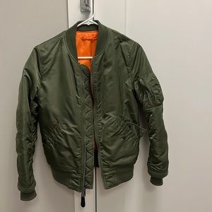 Alpha Industries Olive Green Bomber Jacket with Orange Lining